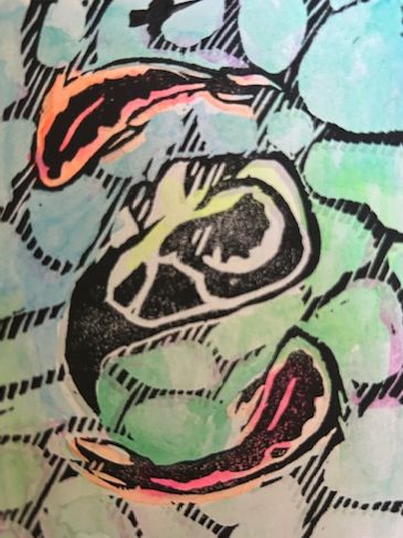 Death, the skull of an eagle lying in a stream bed, circled by fish.