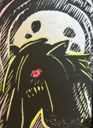 The Moon, a werewolf like figure silhouetted in front of a large full moon.