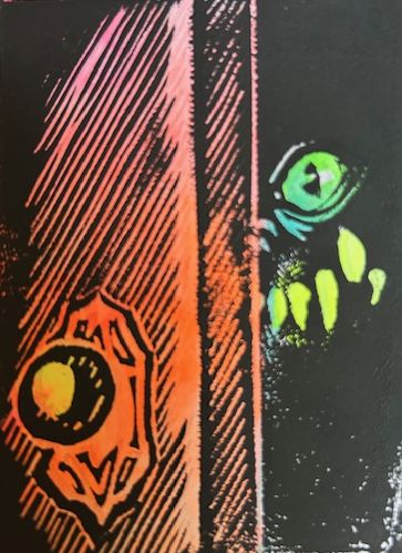 Strength, a monstrous face grinning from the other side of a half-closed door