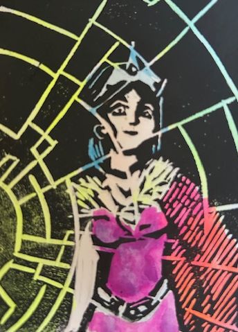 The Tower, an imperious and regal woman viewed in a shattered mirror.